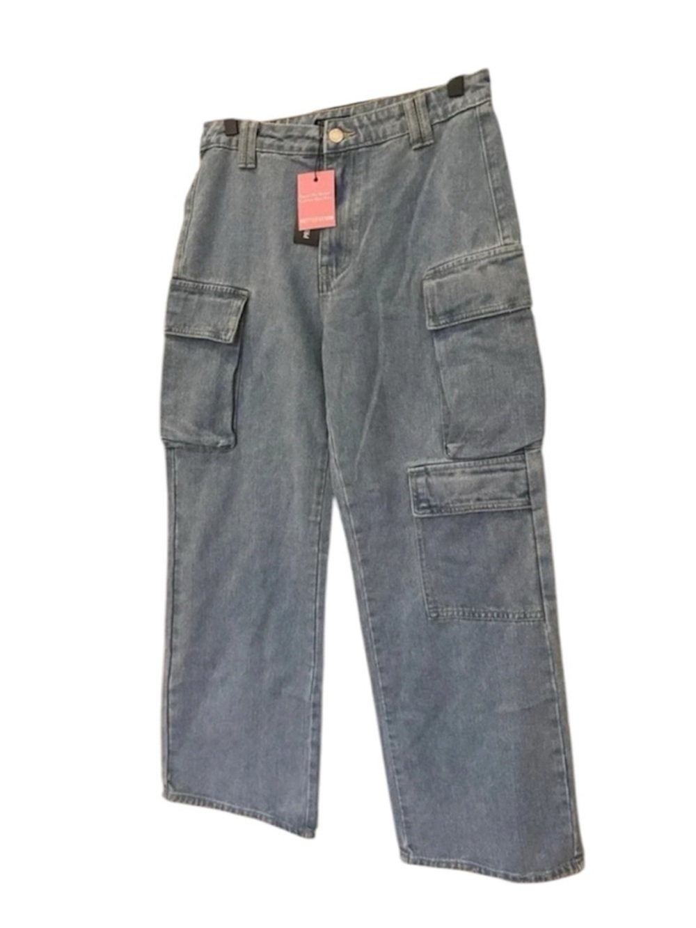 PRETTYLITTLETHING Women's Light Blue Wash Cargo Jeans Petite Size 6 Wide Leg